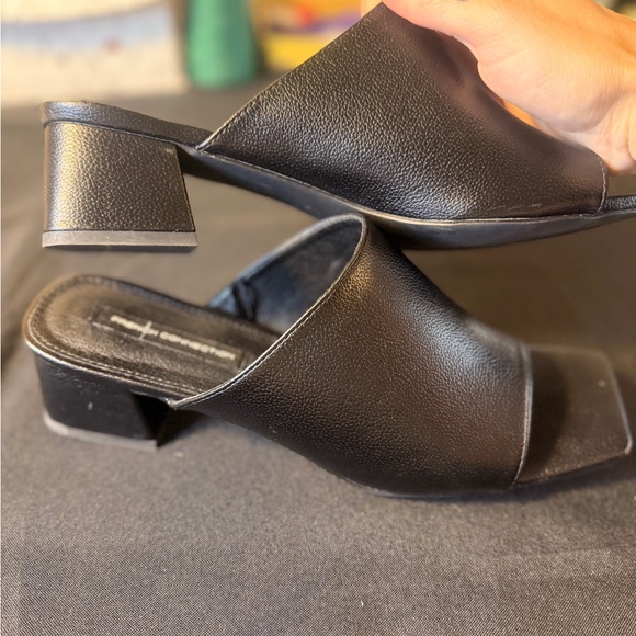 French Connection Y2K Black Square Toe Leather Women's Mules with Mini Heel - Picture 5 of 5